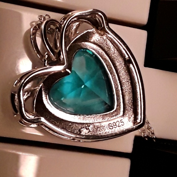 NEW S925 Blue Heart of The Sea Pendant Necklace - Picture 5 of 8